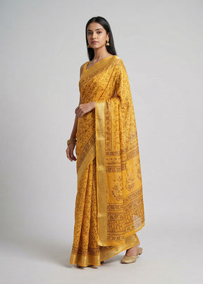 Yellow Cotton Saree With Blouse Piece