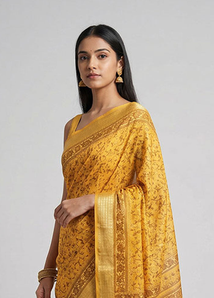 Yellow Cotton Saree With Blouse Piece