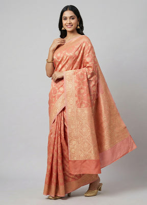 Pink Kora Silk Saree With Blouse Piece