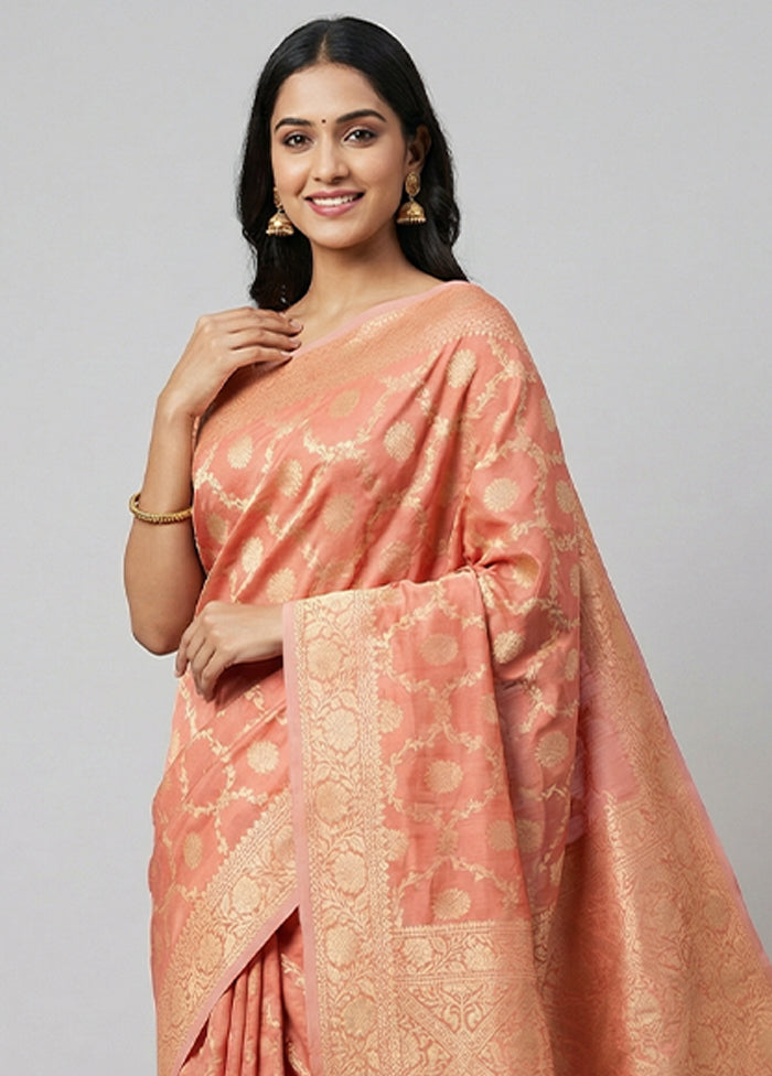 Pink Kora Silk Saree With Blouse Piece