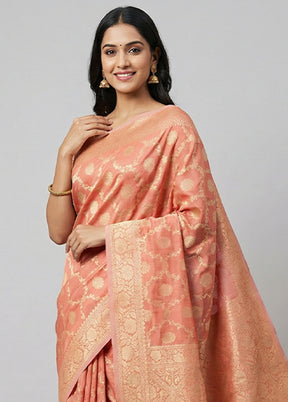 Pink Kora Silk Saree With Blouse Piece