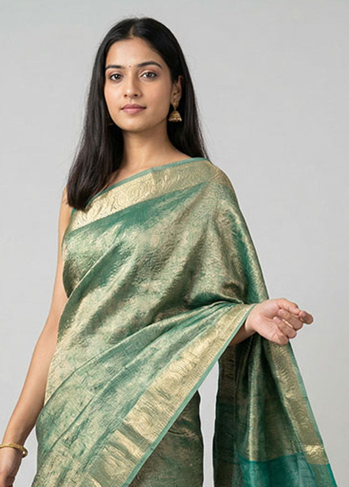 Green Tissue Silk Saree With Blouse Piece