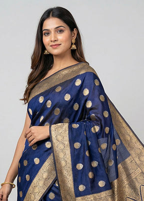 Blue Dupion Silk Saree With Blouse Piece