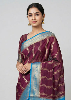 Purple Dupion Silk Saree With Blouse Piece