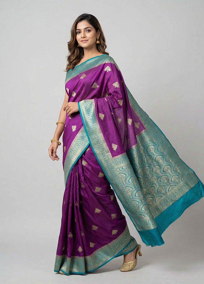 Purple Dupion Silk Saree With Blouse Piece