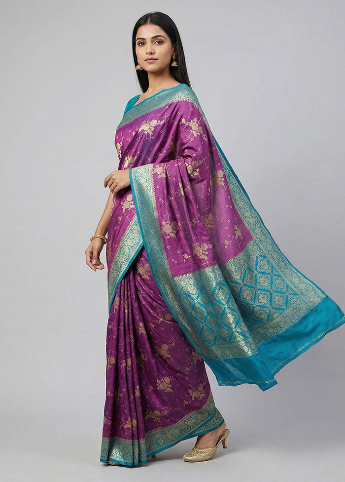 Purple Dupion Silk Saree With Blouse Piece