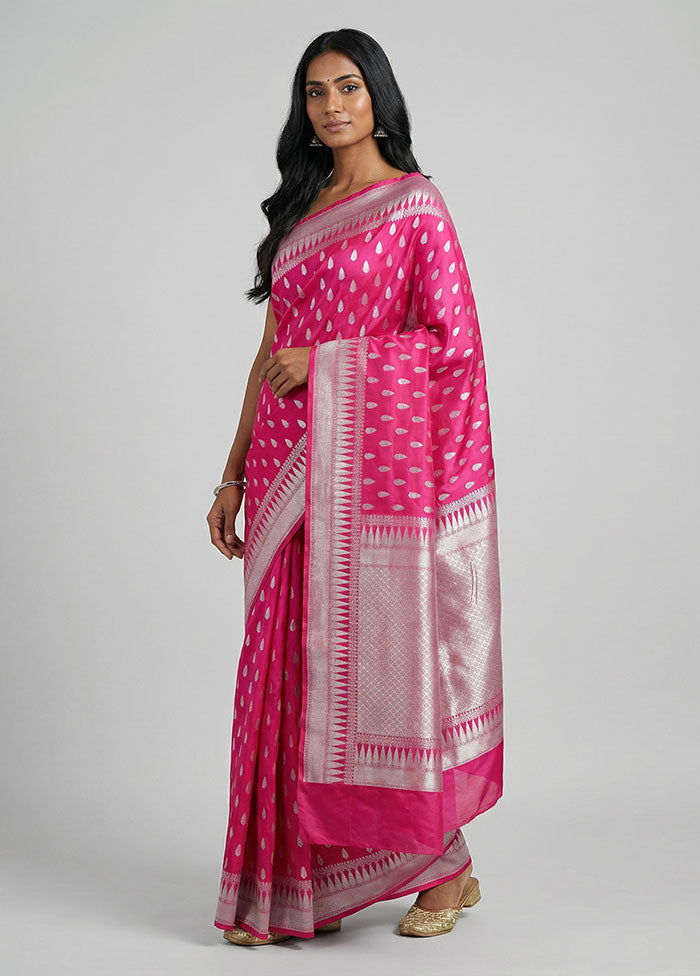 Pink Uppada Silk Saree With Blouse Piece
