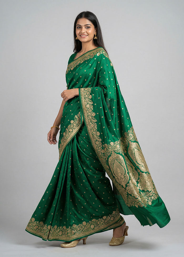 Green Banarasi Silk Saree With Blouse Piece