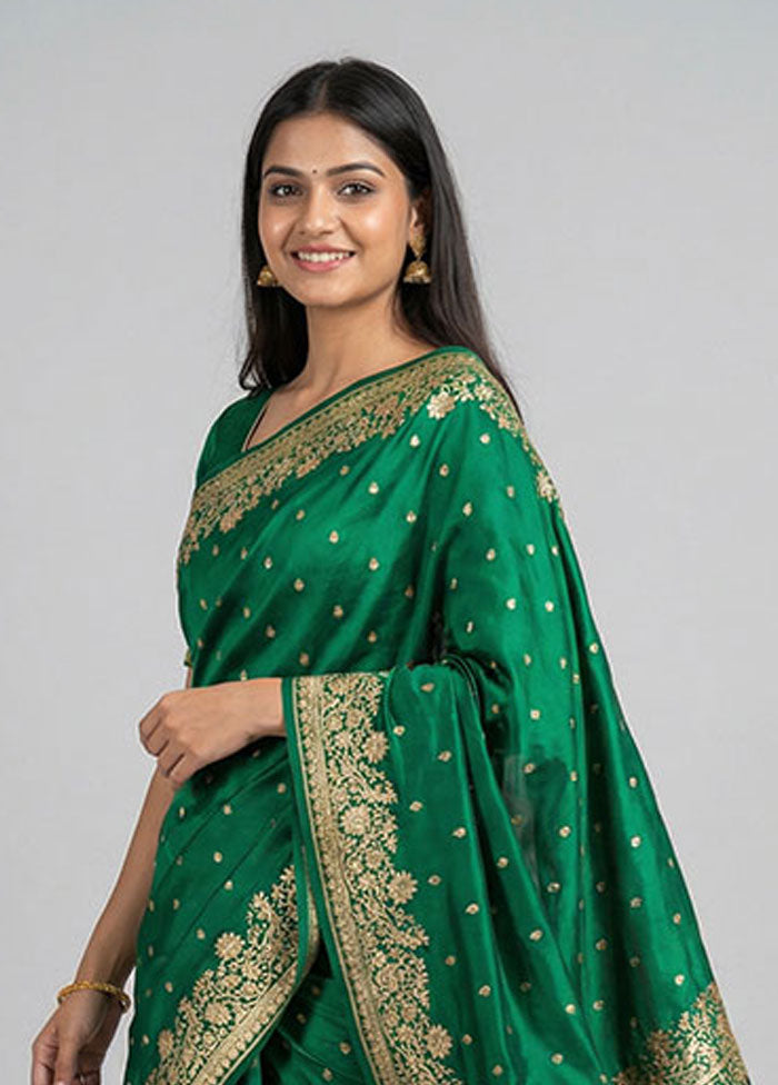 Green Banarasi Silk Saree With Blouse Piece