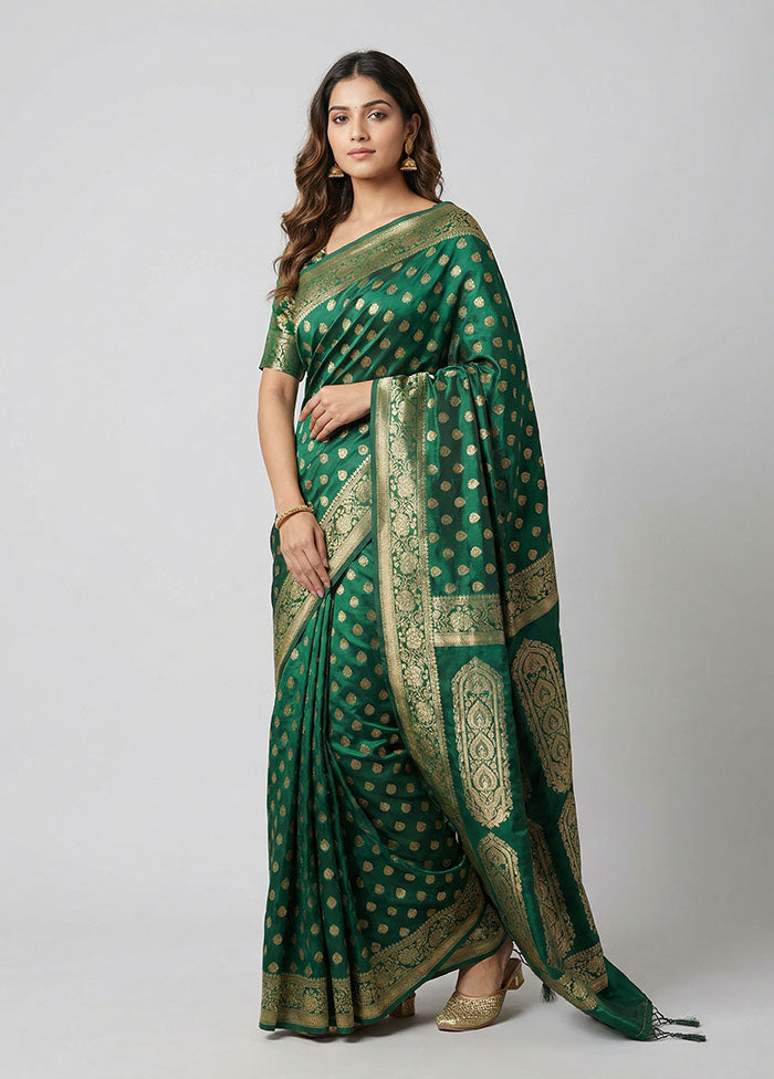 Green Dupion Silk Saree With Blouse Piece