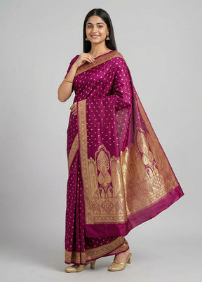 Purple Banarasi Silk Saree With Blouse Piece