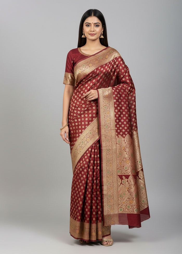 Maroon Banarasi Silk Saree With Blouse Piece