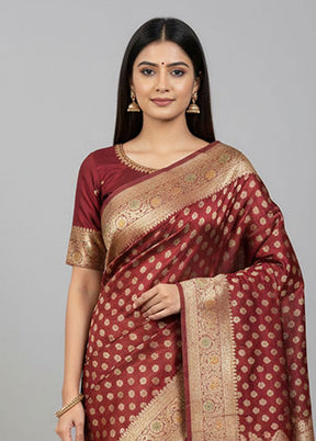 Maroon Banarasi Silk Saree With Blouse Piece