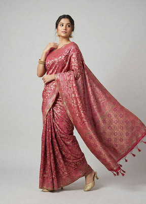 Pink Dupion Silk Saree With Blouse Piece