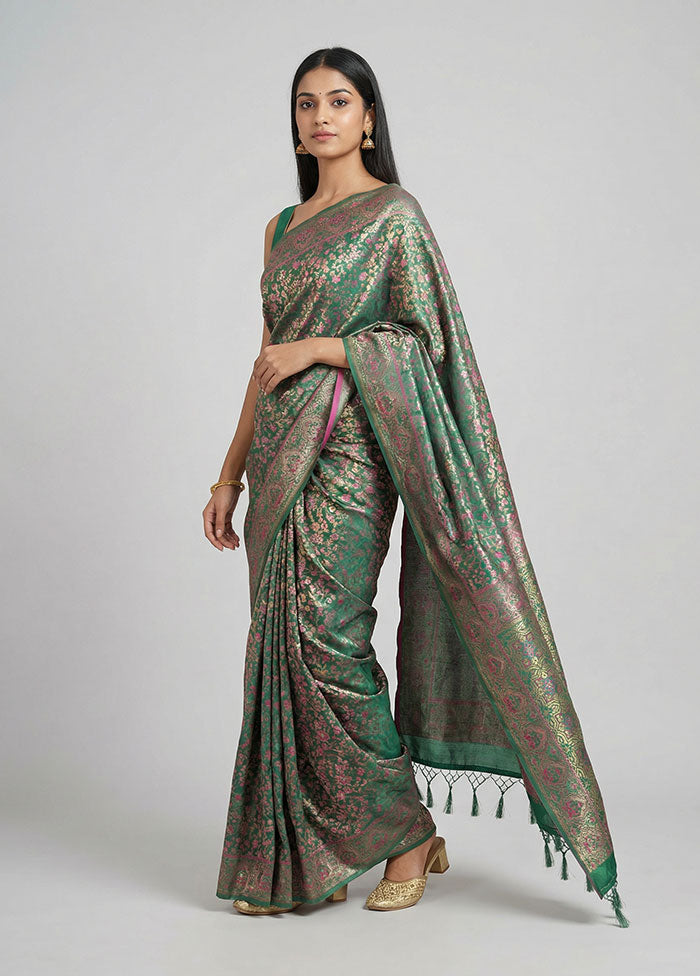 Green Dupion Silk Saree With Blouse Piece