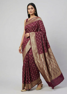 Purple Dupion Silk Saree With Blouse Piece