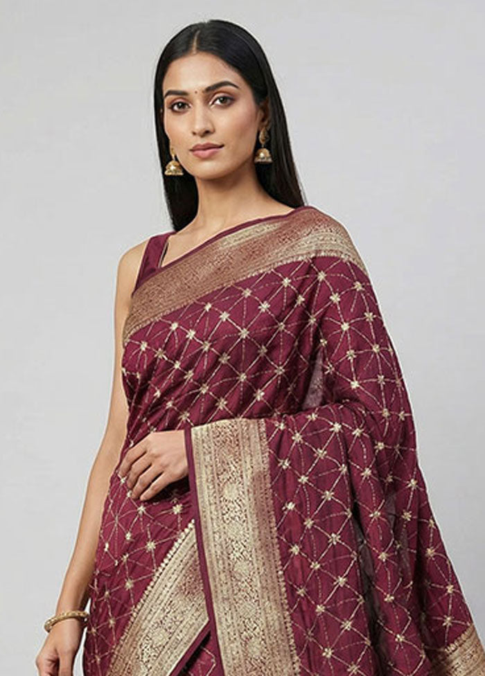 Purple Dupion Silk Saree With Blouse Piece