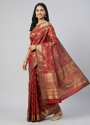 Maroon Kora Silk Saree With Blouse Piece
