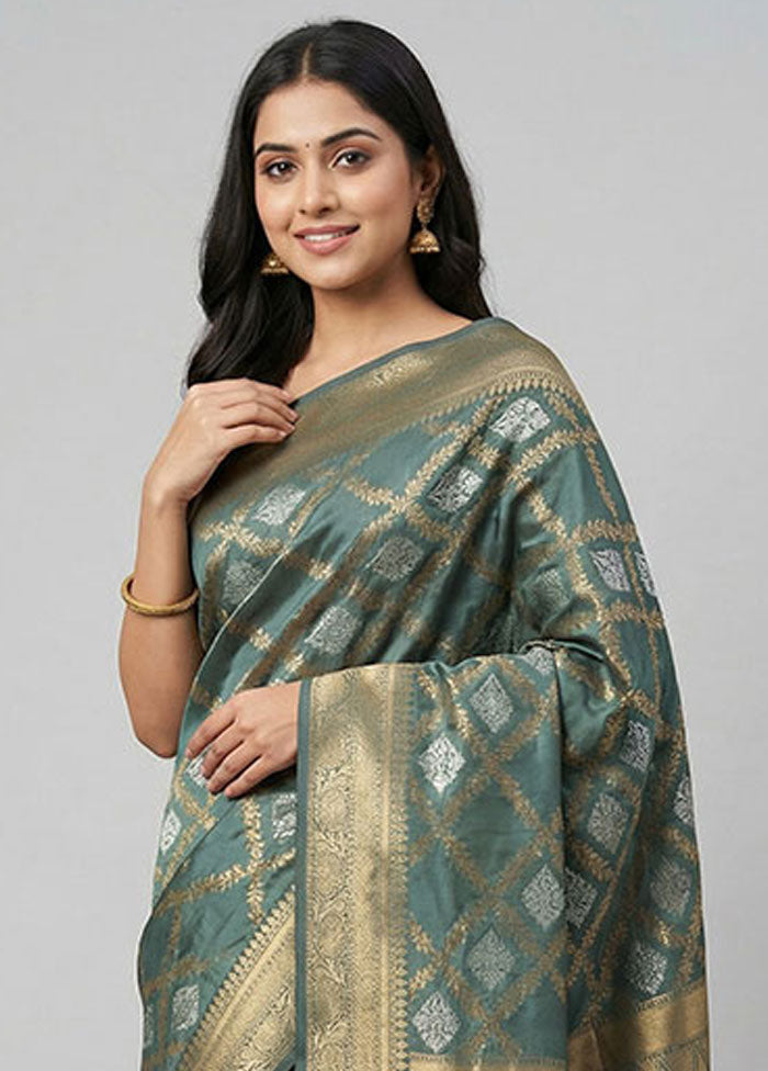 Green Kora Silk Saree With Blouse Piece