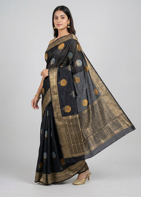 Black Kora Silk Saree With Blouse Piece