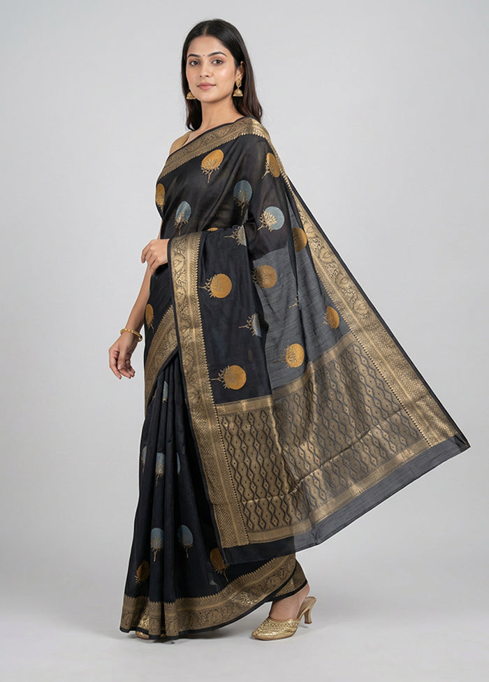 Black Kora Silk Saree With Blouse Piece
