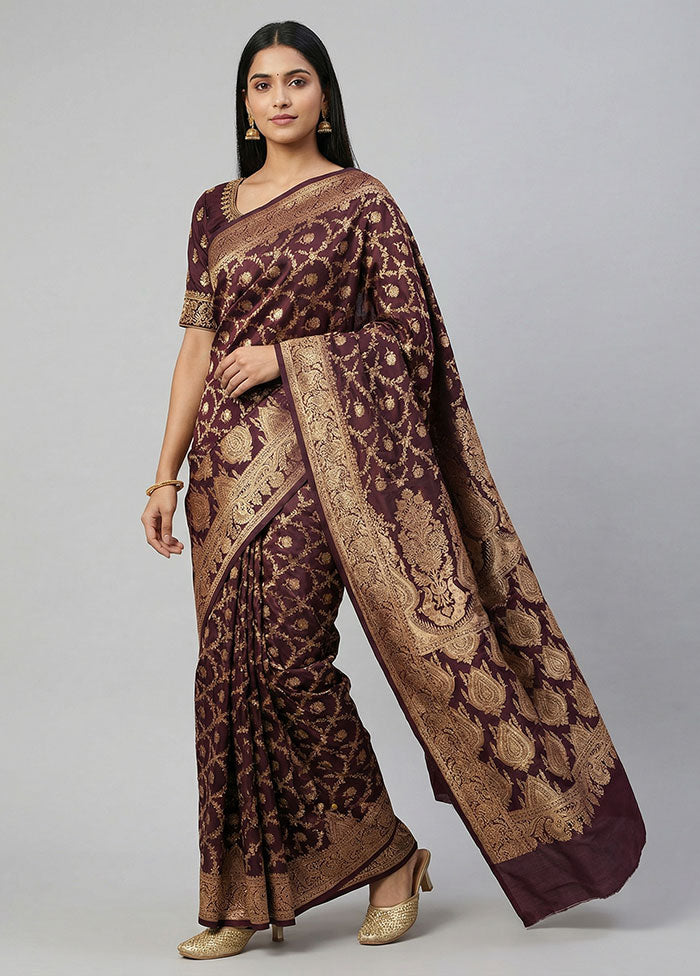 Maroon Banarasi Silk Saree With Blouse Piece