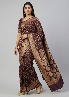 Maroon Banarasi Silk Saree With Blouse Piece