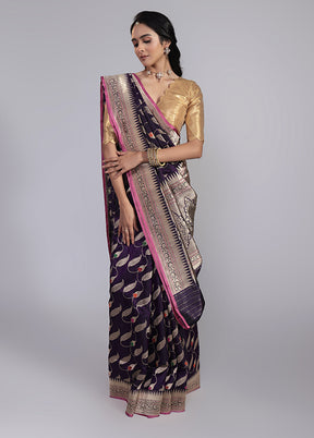 Purple Handloom Katan Pure Silk Saree With Blouse Piece