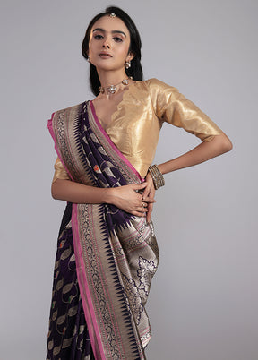 Purple Handloom Katan Pure Silk Saree With Blouse Piece