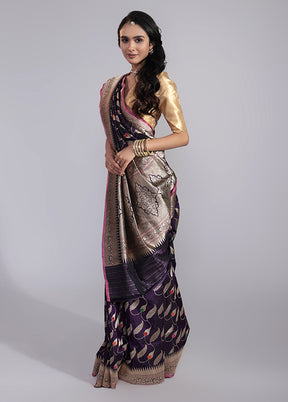 Purple Handloom Katan Pure Silk Saree With Blouse Piece