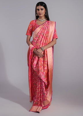 Pink Handloom Katan Pure Silk Saree With Blouse Piece