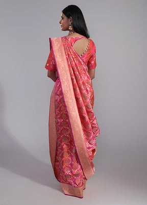 Pink Handloom Katan Pure Silk Saree With Blouse Piece