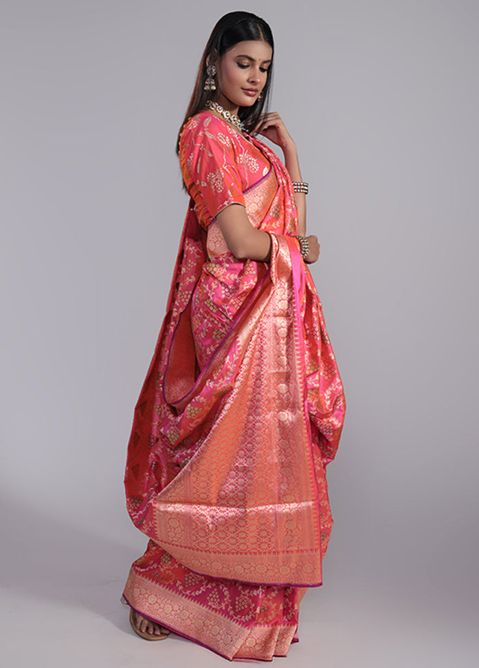 Pink Handloom Katan Pure Silk Saree With Blouse Piece