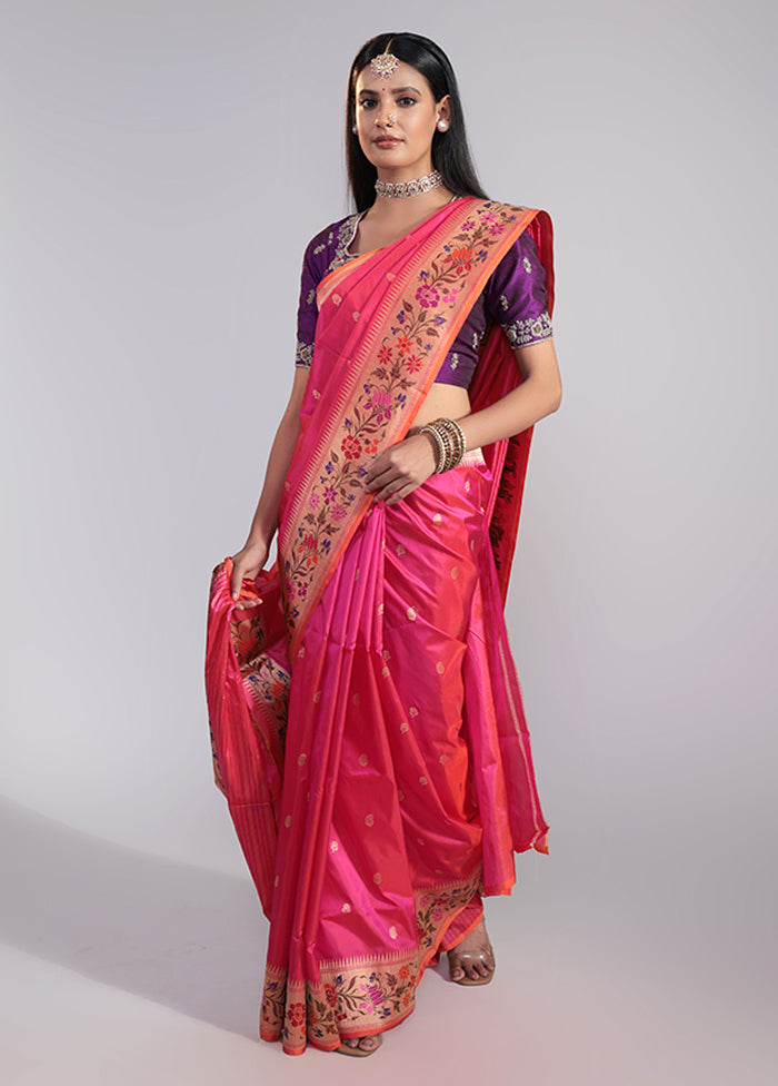 Pink Handloom Katan Pure Silk Saree With Blouse Piece