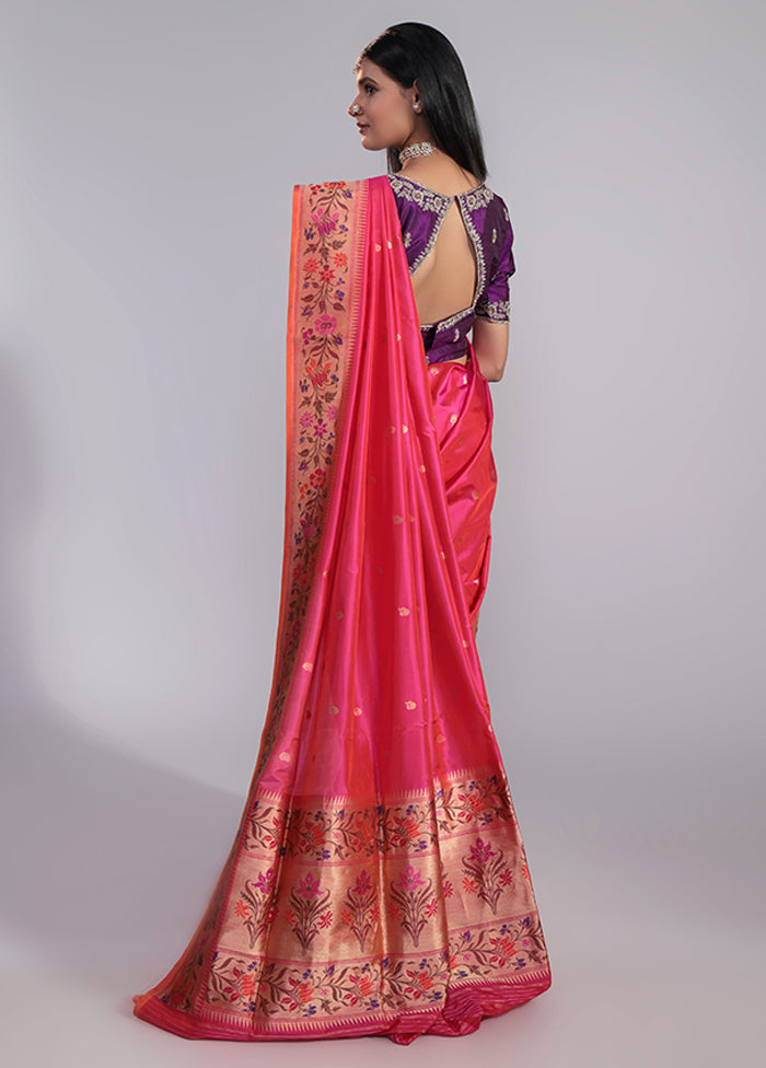 Pink Handloom Katan Pure Silk Saree With Blouse Piece