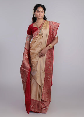 Cream Handloom Katan Pure Silk Saree With Blouse Piece