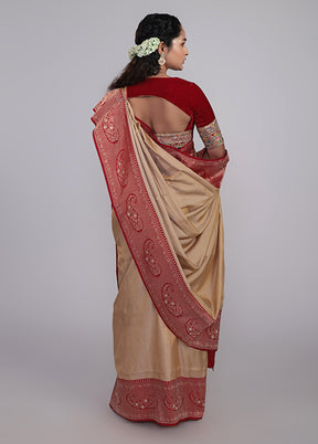 Cream Handloom Katan Pure Silk Saree With Blouse Piece