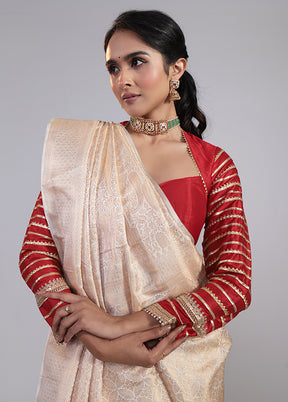 Cream Handloom Katan Pure Silk Saree With Blouse Piece