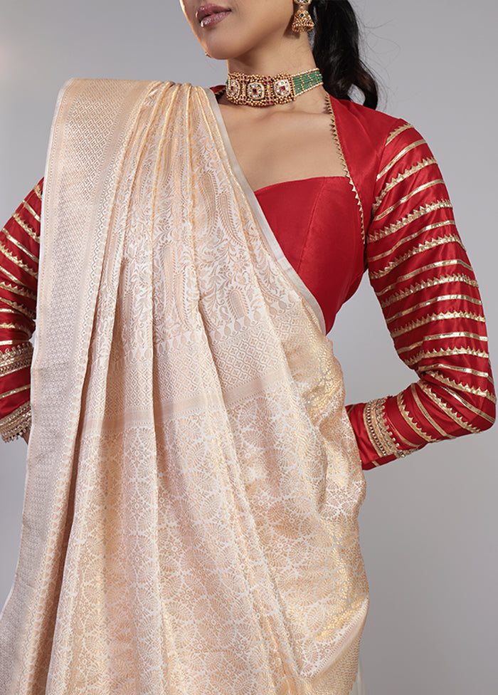 Cream Handloom Katan Pure Silk Saree With Blouse Piece