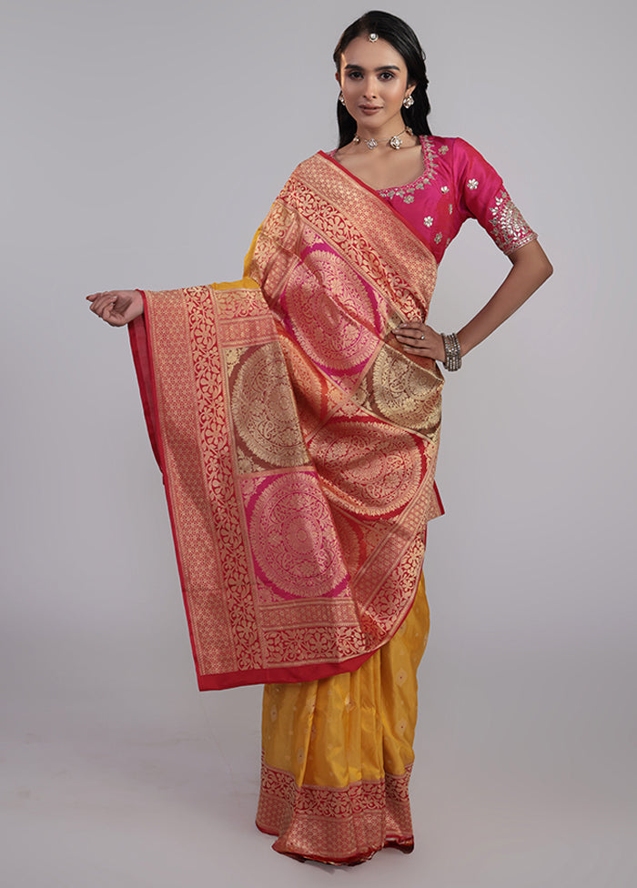 Yellow Handloom Katan Pure Silk Saree With Blouse Piece