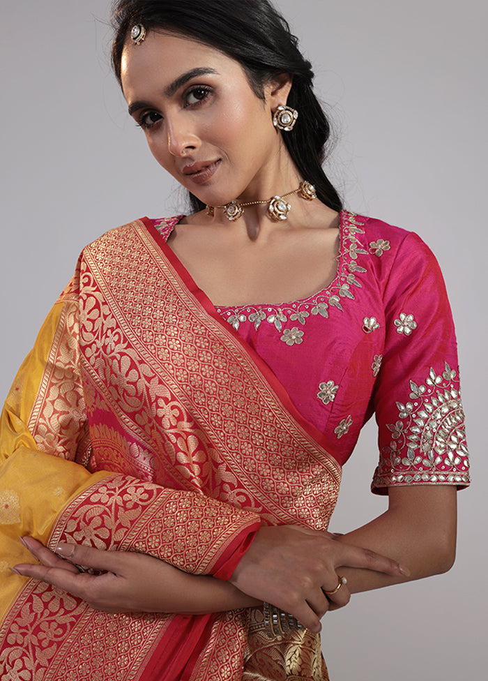 Yellow Handloom Katan Pure Silk Saree With Blouse Piece