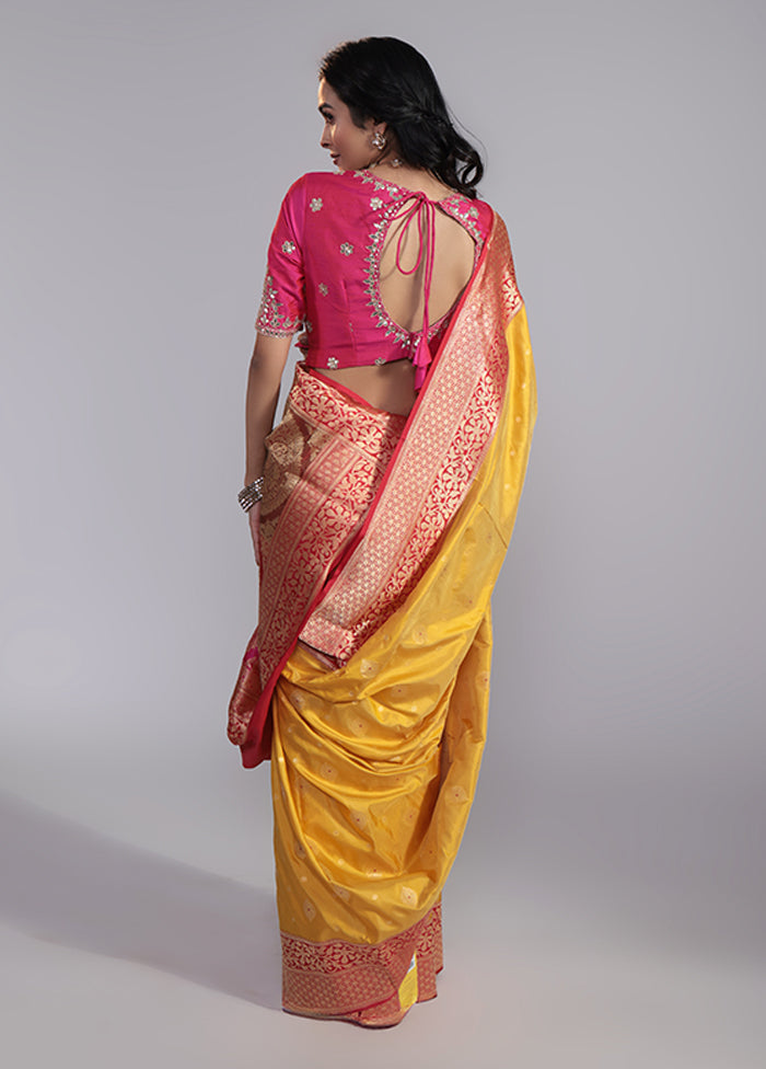 Yellow Handloom Katan Pure Silk Saree With Blouse Piece