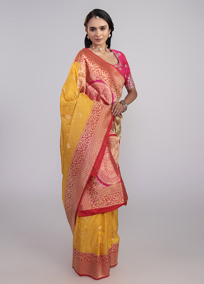 Yellow Handloom Katan Pure Silk Saree With Blouse Piece