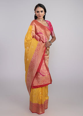 Yellow Handloom Katan Pure Silk Saree With Blouse Piece