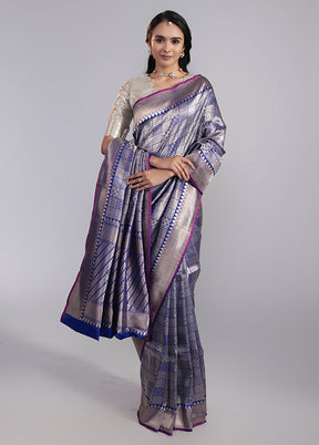 Blue Handloom Katan Pure Silk Saree With Blouse Piece
