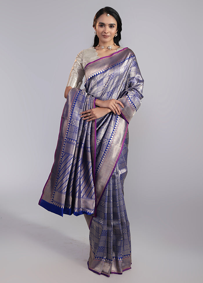 Blue Handloom Katan Pure Silk Saree With Blouse Piece