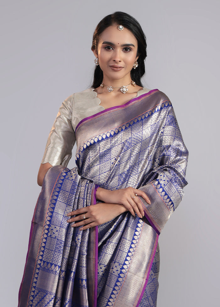 Blue Handloom Katan Pure Silk Saree With Blouse Piece