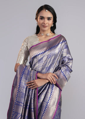 Blue Handloom Katan Pure Silk Saree With Blouse Piece