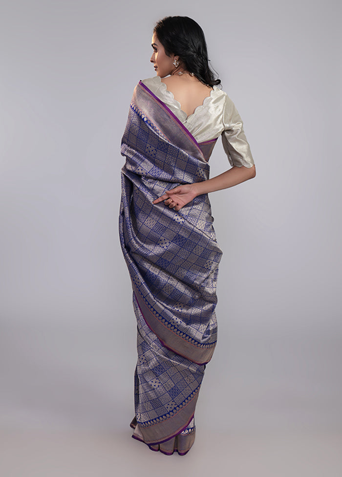 Blue Handloom Katan Pure Silk Saree With Blouse Piece
