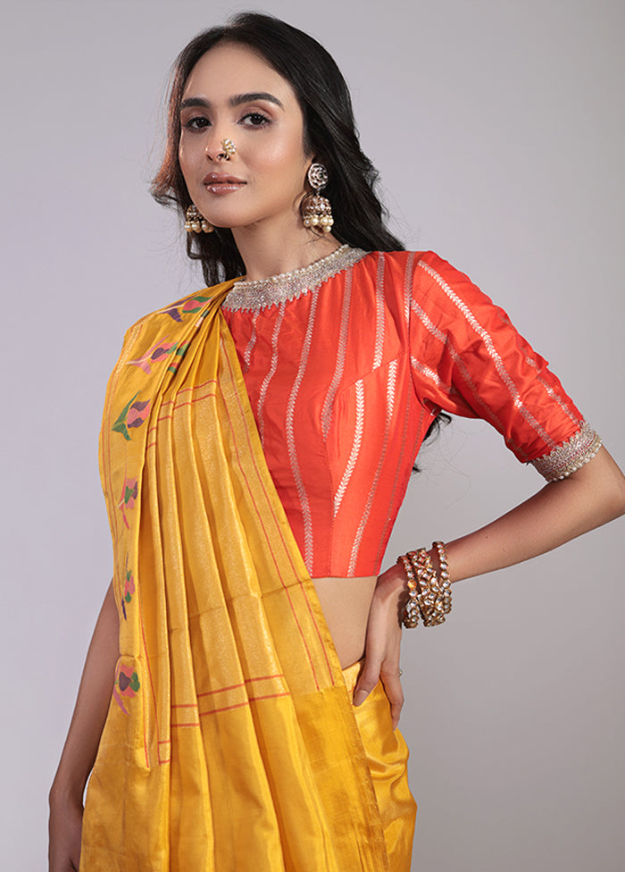 Yellow Handloom Katan Pure Silk Saree With Blouse Piece
